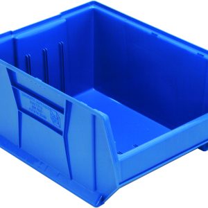 The Quantum Hulk 24 Container is a blue polypropylene bin with a partially open front for easy access, designed for convenience. Its smooth surface and sturdy build make it perfect for organizing items, and its stackable at 23-7/8L x 18-1/4W x 12H. Made in the USA.