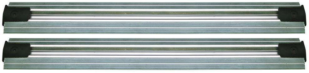 Assembled floor track pair with end stops for a single sliding shelving unit