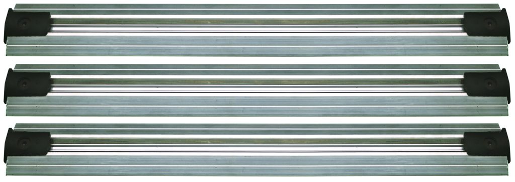 Aluminum v-groove floor tracks with stainless steel inserts for sliding wire shelving