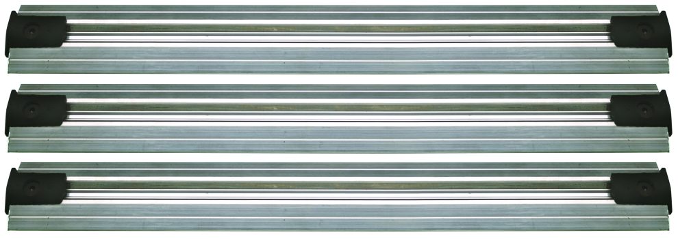 Aluminum v-groove floor tracks with stainless steel inserts for sliding wire shelving