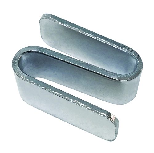 A sleek, metallic double-looped piece in an elongated S shape with a chrome-plated finish is shown on a white backdrop. Its smooth, reflective surface elegantly captures light, reminiscent of Quantum S-Hooks sold in packs of eight.