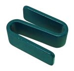 The Quantum S-Hooks feature a metallic, dark green elongated S shape with a smooth, glossy surface and consistent color. The flat top and bottom create a U-shape from the side. These clips come in packs of 8, finished with an antimicrobial green epoxy for versatile use.