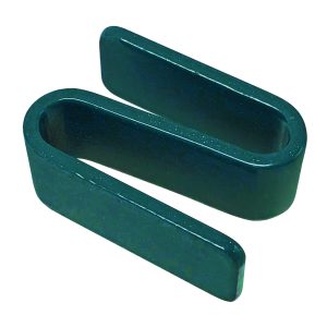 The Quantum S-Hooks feature a metallic, dark green elongated S shape with a smooth, glossy surface and consistent color. The flat top and bottom create a U-shape from the side. These clips come in packs of 8, finished with an antimicrobial green epoxy for versatile use.