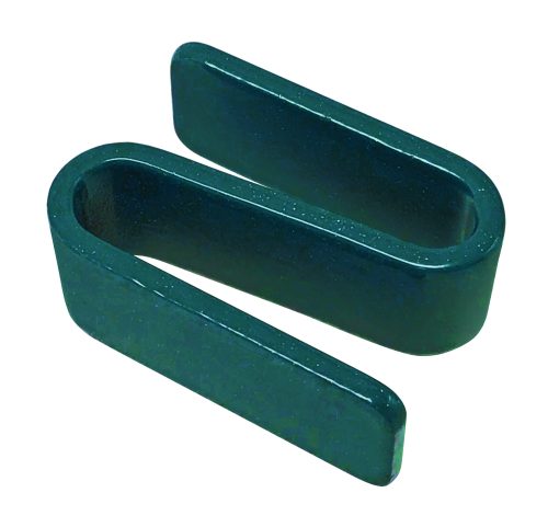 The Quantum S-Hooks feature a metallic, dark green elongated S shape with a smooth, glossy surface and consistent color. The flat top and bottom create a U-shape from the side. These clips come in packs of 8, finished with an antimicrobial green epoxy for versatile use.