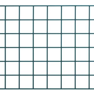 The Quantum Store Grid Panel, measuring 48W x 18H, features dark green lines on a white background and boasts a green epoxy antimicrobial finish, offering both durability and style. Note: Mounting brackets not included.