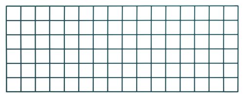The Quantum Store Grid Panel, measuring 48W x 18H, features dark green lines on a white background and boasts a green epoxy antimicrobial finish, offering both durability and style. Note: Mounting brackets not included.