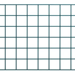 The Quantum Store Grid Panel, sized at 60W x 18H, has a white background with black lines forming squares and features a green epoxy antimicrobial finish for enhanced durability and hygiene.