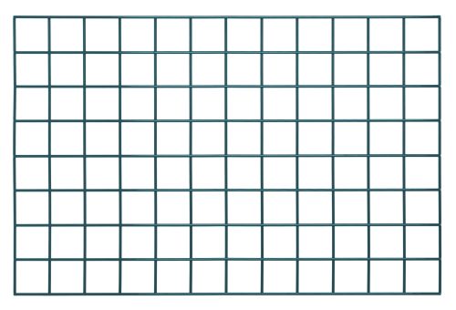 The Quantum Store Grid Panel, measuring 36W x 24H with a green epoxy antimicrobial finish, features an evenly spaced grid of horizontal and vertical green lines on a white background but does not include NSF mounting brackets.