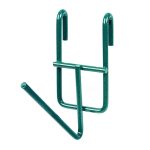 The Quantum Store Grid Flatware Holder is a green metal hook featuring a double-pronged design with an upward-facing hook and lower bar, fitting securely over a ledge with its 4 diameter top, perfect for an NSF Store Grid Flatware Holder.