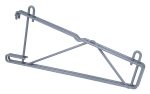 The Quantum Store Grid Shelf Support Bracket, in a triangular shape with gray epoxy antimicrobial finish and angled hooks, is reinforced for stability. Its ideal for holding items or organizing spaces and is designed for use with 14W shelves.
