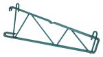 The Quantum Store Grid Shelf Support Bracket is a single green metal bracket with a triangular design and hooks for 18W shelves. It has an NSF-certified green epoxy antimicrobial finish and is ideal for securely supporting or mounting objects.