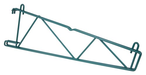 SG-CS21P.jpg The Quantum Store Grid Shelf Support Bracket is a green metal triangular support with hooks, designed for 21W shelves. It boasts an antimicrobial epoxy finish, NSF certification, and features multiple angled bars for enhanced reinforcement and stability.