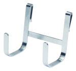 The Quantum Store Grid Large Double Hook, measuring 4-1/4W x 2-1/2D x 3-3/4H, features a green epoxy antimicrobial finish for durability and securely hangs items with dual prongs and clips on rods or shelves.