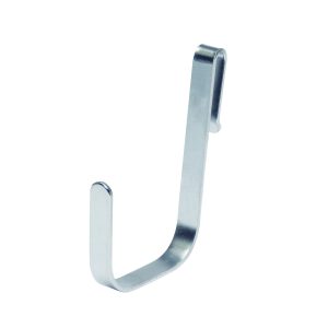 The Quantum Store Grid Large Hook, with dimensions of 1/4W x 2-1/2D x 3-3/4H and a green epoxy antimicrobial finish, is NSF-certified and perfect for hanging items. Its sleek design suits any setting needing an efficient over-the-door hook solution.