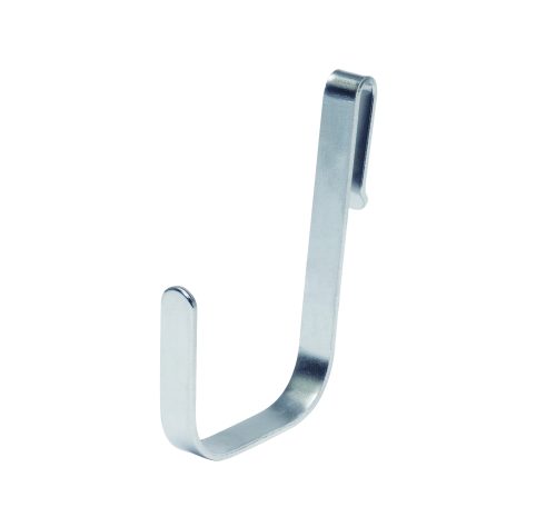 small chrome hook The Quantum Store Grid Large Hook, with dimensions of 1/4W x 2-1/2D x 3-3/4H and a green epoxy antimicrobial finish, is NSF-certified and perfect for hanging items. Its sleek design suits any setting needing an efficient over-the-door hook solution.