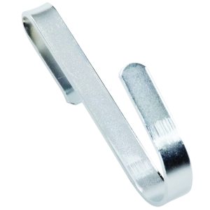 The Quantum Store Grid Small Hook features an elegant S shape with a subtle texture. Its dimensions are 1/4W x 1-1/2D x 3-3/4H, and it is coated in a green epoxy antimicrobial finish, perfect for hanging items while maintaining cleanliness.