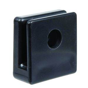A black square plastic bracket with a central circular hole and an open side slot for your Quantum Store Grid Wall Mounting Kit, Set Of 6, NSF.