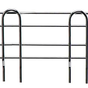 The Quantum Side Ledge is a 304 stainless steel rack designed to hold bread slices upright. Measuring 12D x 4H, it features a sleek design with rounded ends, vertical bars, and an added side ledge for improved functionality and modern appeal.