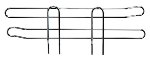 The Quantum Side Ledge is a 304 stainless steel rack designed to hold bread slices upright. Measuring 12D x 4H, it features a sleek design with rounded ends, vertical bars, and an added side ledge for improved functionality and modern appeal.