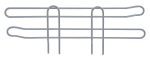 The Quantum Side Ledge, measuring 14D x 4H, is a metal grid structure with rounded ends and vertical bars. It features a gray epoxy antimicrobial finish and stands elegantly against a white background.