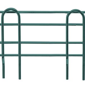 The Quantum Side Ledge, measuring 14D x 4H and finished with a green epoxy antimicrobial coating, features two parallel loops with three vertical rods, offering a simple yet effective structure for supporting plant growth.