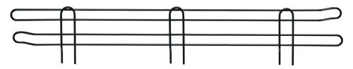 SL24BK.jpg The Quantum Side Ledge is a simple black metal rack with a 24D x 4H size, featuring two horizontal bars, four vertical supports, and a side ledge. It has a black epoxy antimicrobial finish, perfect for holding items for display or storage.