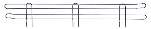 The Quantum Side Ledge, 24D x 4H, boasts a sleek frame of two parallel rods and three vertical supports in polished 304 stainless steel with rounded ends, offering added functionality.