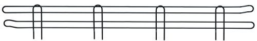 The Quantum Side Ledge, with a 30D x 4H size, boasts a sleek black epoxy antimicrobial finish. It features four vertical supports connecting two horizontal bars for item storage and maintaining cleanliness, all within its simple rectangular shape and curved ends.