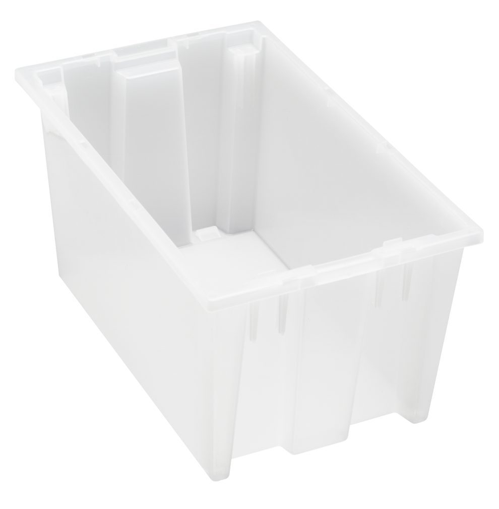 Clear stack and nest tote with reinforced rim