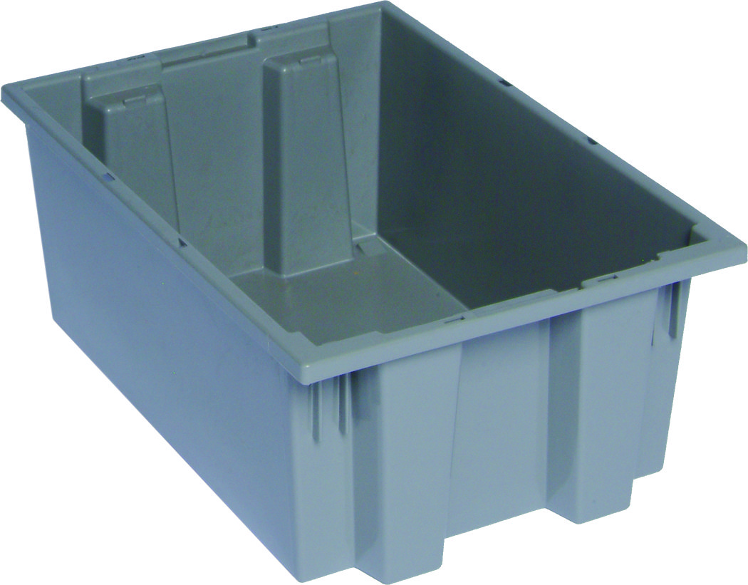 Quantum Stack And Nest Tote, Heavy Duty, 0.80 Cu. Ft., Gray (Priced Per Each, 6 Each Per Carton)