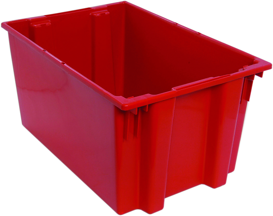 Stack And Nest Tote, 29-1/2"W X 19-1/2"D X 15"H, Heavy Duty, 3.70 Cu. Ft. Capacity, Red Polypropylene, Made In USA