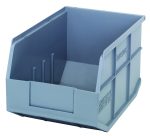 The Quantum Stackable Shelf Bin is gray polypropylene, 12W x 8-1/4D x 7H, with an open front and raised back for easy organization of small items. Its ridged surface aids in labeling, providing efficient and durable storage solutions. Autoclavable up to 250°F and made in USA.