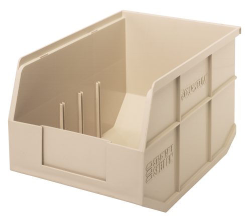 SSB 423 ivory-L Introducing the Quantum Stackable Shelf Bin, featuring a polypropylene ivory design with an open front and stepped interior for efficient organization. Embossed sides display Quantum, and it is autoclavable up to 250°F. Made in the USA. Dimensions: 12W x 8-1/4D x 7H.