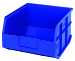 The Quantum Stackable Shelf Bin, measuring 12W x 11D x 7H, features an open front and reinforced sides. Made from blue polypropylene in the USA, its autoclavable up to 250°F, making it perfect for versatile organization.