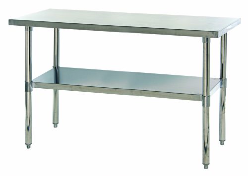 SST-2460U.jpg The Quantum Work Table, measuring 60W x 24D x 34H, features hemmed edges and an adjustable undershelf. Made from 304 stainless steel, it has adjustable feet for stability on uneven surfaces and is ideal for industrial or commercial kitchens. Shipped KD with a rectangular top and four sturdy legs.
