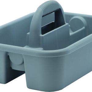 Meet the Quantum Tool Caddy, a sleek gray organizer made in the USA from high-density polypropylene. Featuring a central handle with inside pockets measuring 16-3/4L x 4-1/2W x 5-1/2H, it’s perfect for organizing supplies and is stackable for efficient storage.