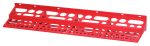 The Quantum Tool Rack, a red Made in USA organizer tray measuring 24-1/8W x 6D x 2-3/4H, features rows of circular and oval holes for holding up to 96 items. (Mounting hardware not included.).