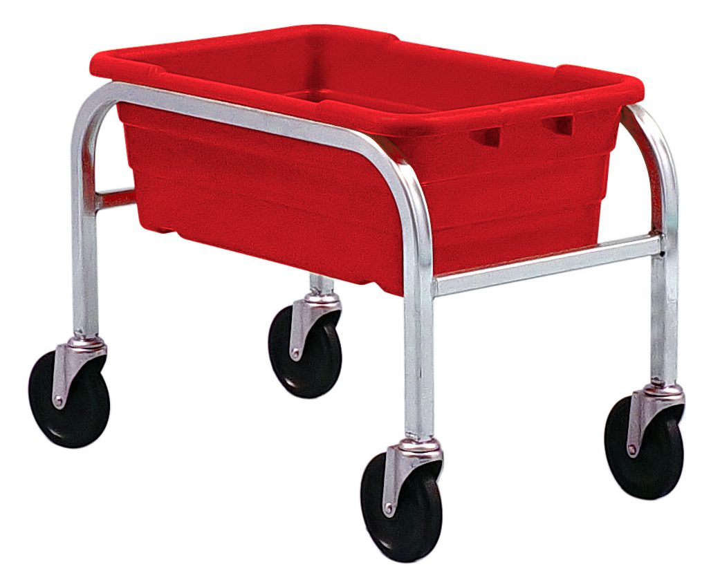 Quantum Tub Rack, Mobile. Weight Per Bin, End Loading, Holds (1) Red Tubs, (4) 5" Swivel Polyolefin Casters