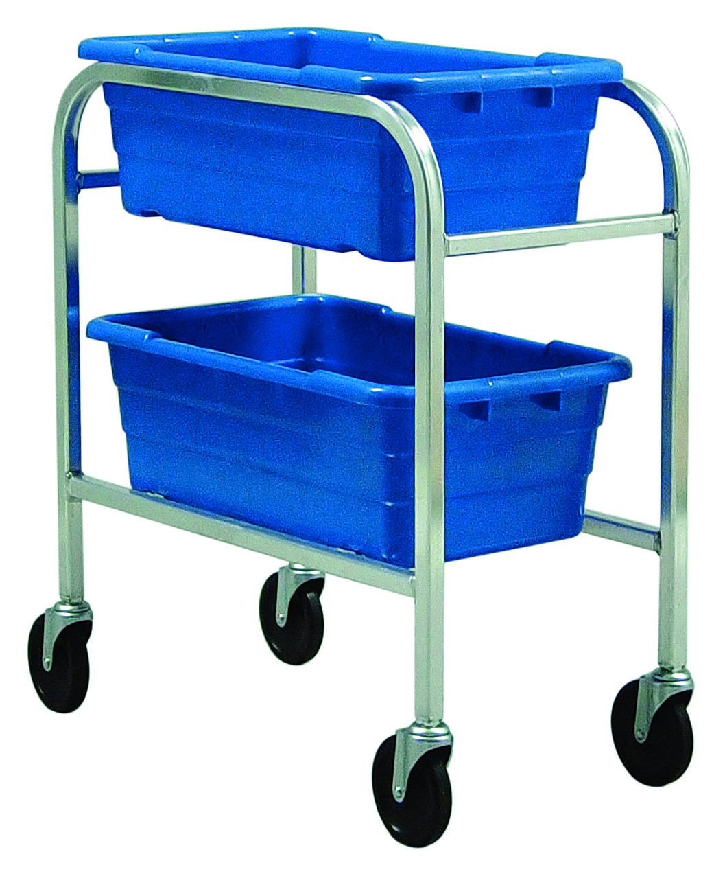Quantum Tub Rack, Mobile. Weight Per Bin, End Loading, Holds (2) Blue Tubs, (4) 5" Swivel Polyolefin Casters