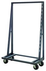 The Quantum Removable Tray Truck features a black, all-welded steel design, perfect for transporting large items. It has slotted uprights every 3-1/2, measures 38W x 24D x 67H, and boasts a 2000 lbs. capacity. Equipped with two swivel and two rigid bolt-on casters, it ensures easy mobility.