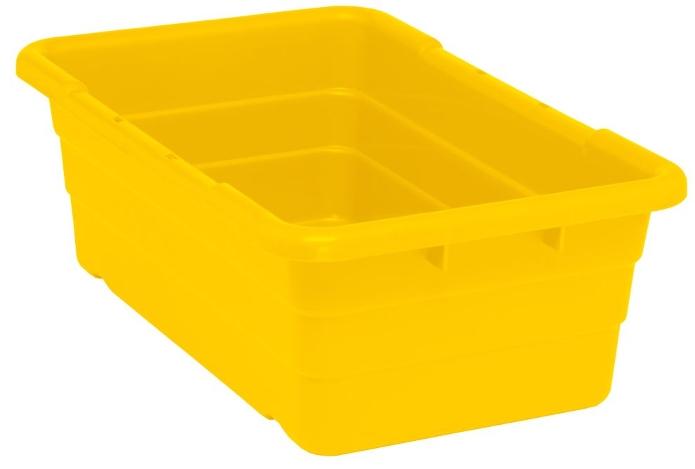 Yellow Quantum cross stack tub with bottom grooves for cross stacking