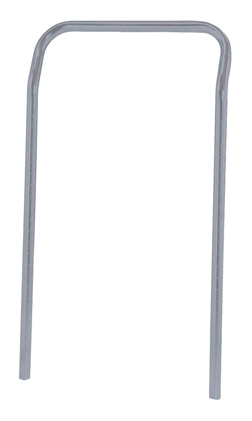 The Quantum U-Handle stands upright against a white backdrop, showcasing its gray epoxy antimicrobial finish with both ends extending downwards. Dimensions are 18W x 32H.