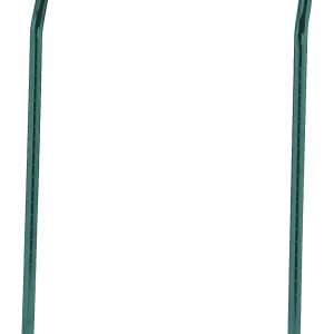 The Quantum U-Handle, measuring 21W x 32H, boasts a green metal frame with an antimicrobial epoxy finish, featuring two vertical legs and a curved top bar reminiscent of a handrail against the plain white background.