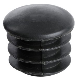 The Quantum Plastic Post Cap (4 Pack) consists of black caps with round, smooth tops and ribbed sides, designed for easy insertion into tubular objects.