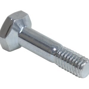 A shiny metallic hexagonal bolt is displayed on a white background, ideal for securing your Quantum Post Leveler (4 Pack). It features a threaded end and smooth shaft for quick, easy installation.