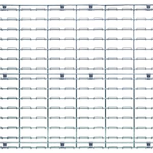 The Quantum Wire Louvered Panel is a chrome-finished metal grid with parallel bars and square openings, measuring 36L x 30H. Its great for fencing or barriers, and it comes with mounting clips but no hardware.