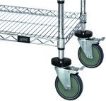 The Quantum Casters set includes five 5 swivel casters, with two featuring brakes, green rubber wheels, metal brackets for stability, and thermoplastic resin details. It also includes vertical posts for support and a donut bumper for extra protection.