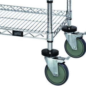 The Quantum Casters set includes five 5 swivel casters, with two featuring brakes, green rubber wheels, metal brackets for stability, and thermoplastic resin details. It also includes vertical posts for support and a donut bumper for extra protection.