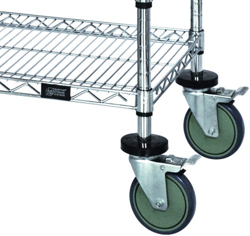 The Quantum Casters set includes five 5 swivel casters, with two featuring brakes, green rubber wheels, metal brackets for stability, and thermoplastic resin details. It also includes vertical posts for support and a donut bumper for extra protection.