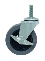 The Quantum Casters set includes four 3 swivel casters with brakes, featuring a metal bracket, grey polyurethane outer wheels, and a threaded stem for mounting. The design ensures stability with its reliable locking mechanism.